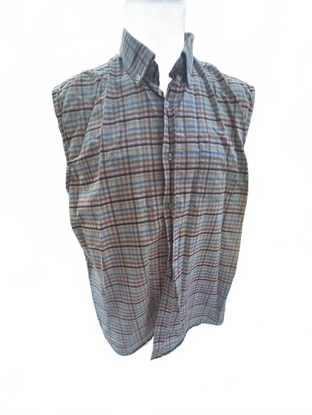 Vintage Cherokee Men's XL Sleeveless Button-Up Shirt Plaid 100% Cotton